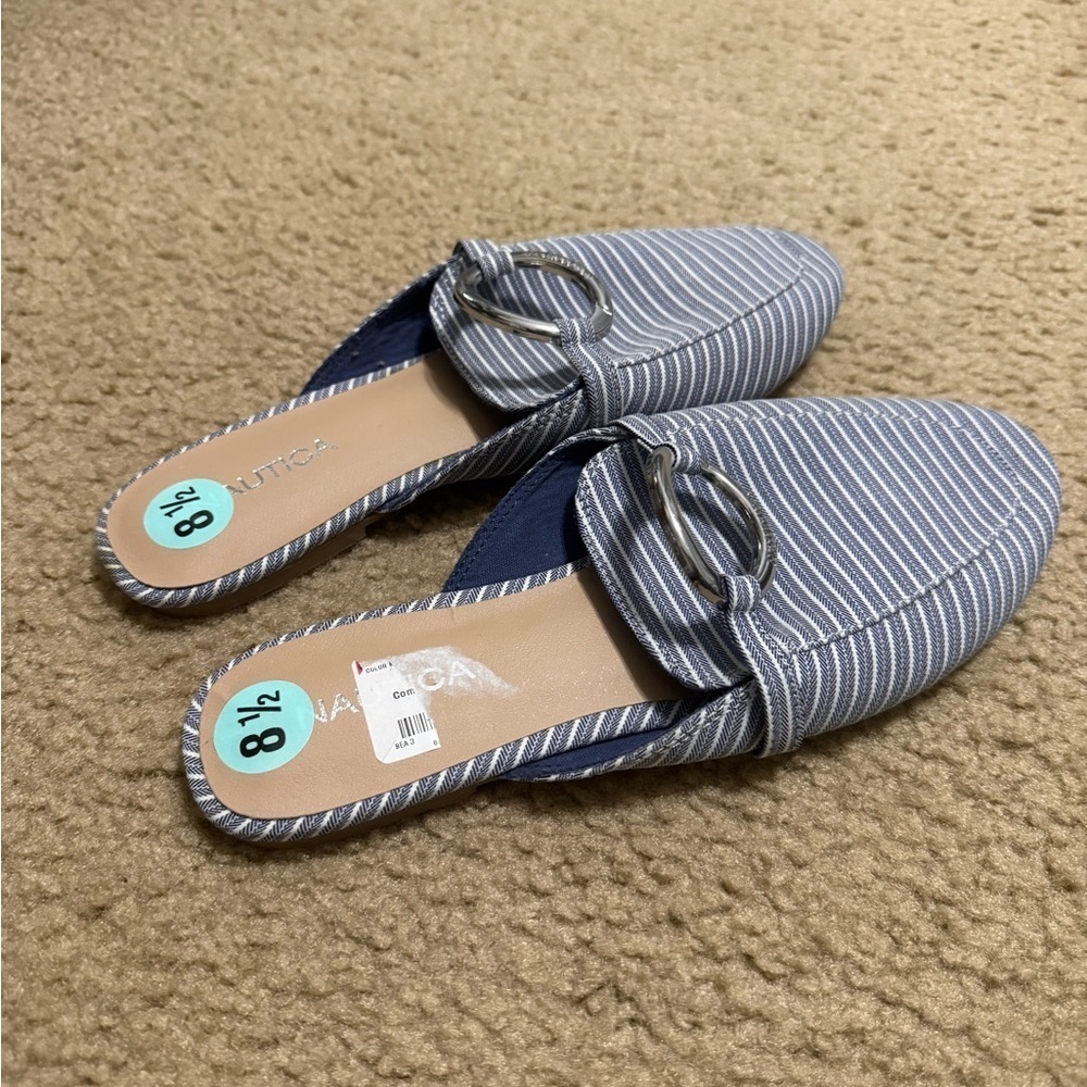 Nautica Blue Striped Mules Casual Comfort